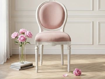 Стул ЭЛЛИ с обивкой лен на резных ножках