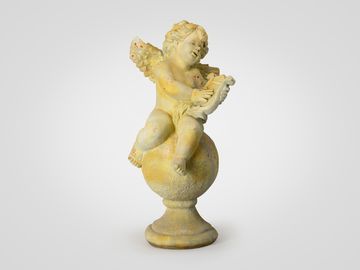 Ангел с лирой статуэтка напольная, в желтом цвете со старением