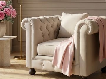 Кресло «Честерфилд» в классическом стиле, серая однотонная обивка